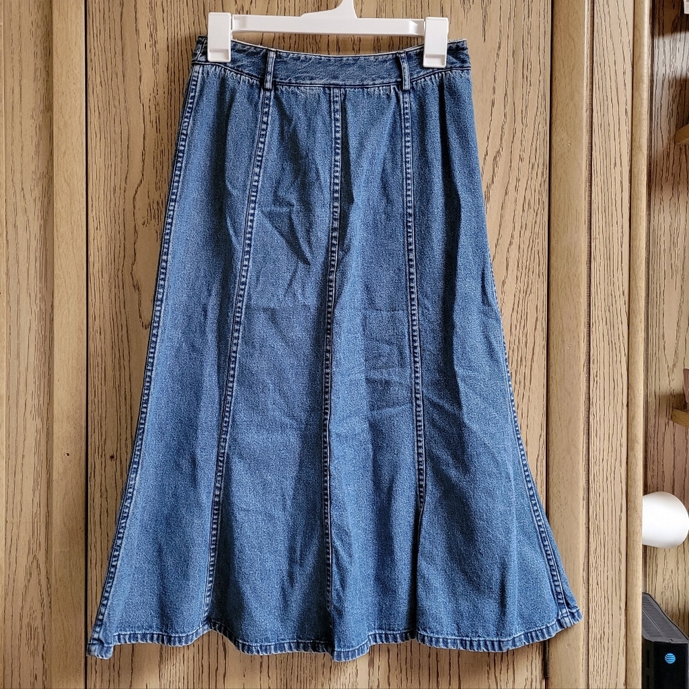 VTG 90s Y2K Charter Club PETITE Size 4P Denim Skirt Midi A-Line Retro Country - Picture 2 of 7